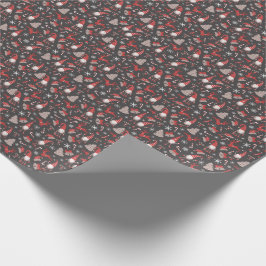 Modernes, rotes und graues Holiday Gnome Muster Wr Geschenkpapier