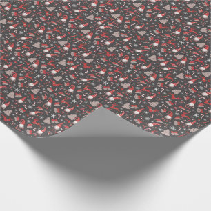 Modernes, rotes und graues Holiday Gnome Muster Wr Geschenkpapier