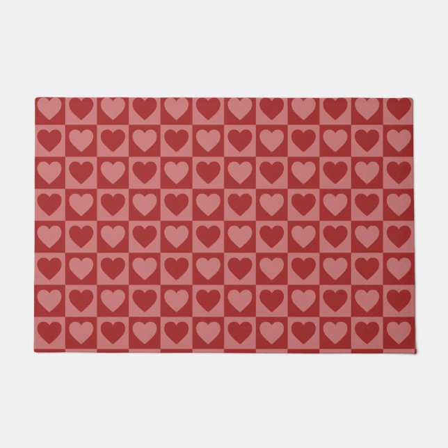 Modernes, rotes und rosa Minimalistisches Herzmust Fußmatte (Vorderseite)
