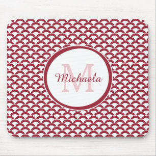 Modernes Rotes und Weiß bogt Monogramm und Namen Mousepad
