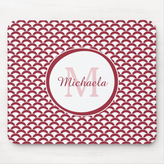 Modernes Rotes und Weiß bogt Monogramm und Namen Mousepad (Vorne)