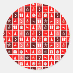 Modernes rotes Weihnachtsrastermuster Minimalistis Runder Aufkleber