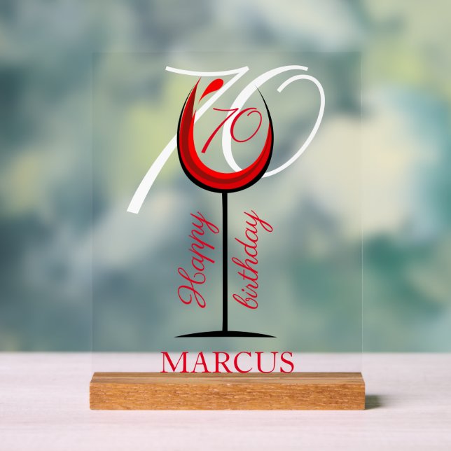 Modernes Rotes Weinglas 70. Geburtstag Acrylschild (Neutral)