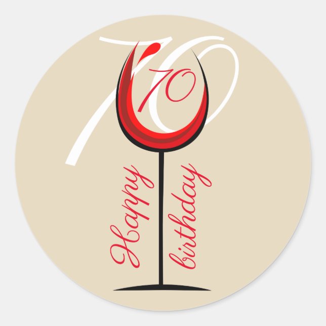 Modernes Rotes Weinglas 70. Geburtstag Runder Aufkleber (Vorderseite)