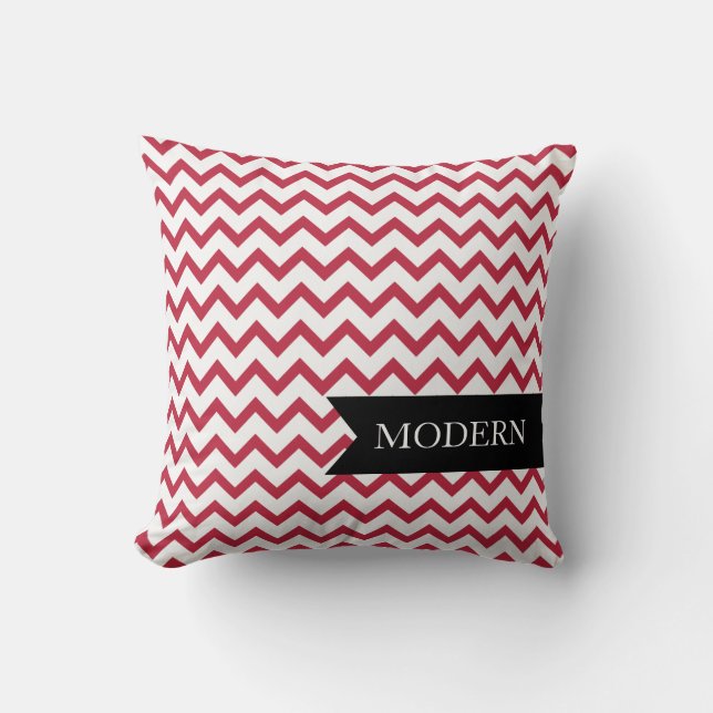 Modernes rotes Zickzack-Kissen Kissen (Vorderseite)