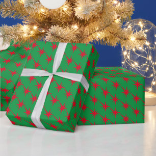 Modernes Rotgrün-Sternexplosion-Muster Geschenkpapier