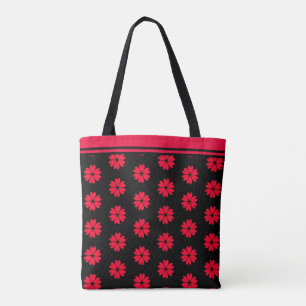 Modernes Rotherz-Blume-Muster auf Schwarz Tasche