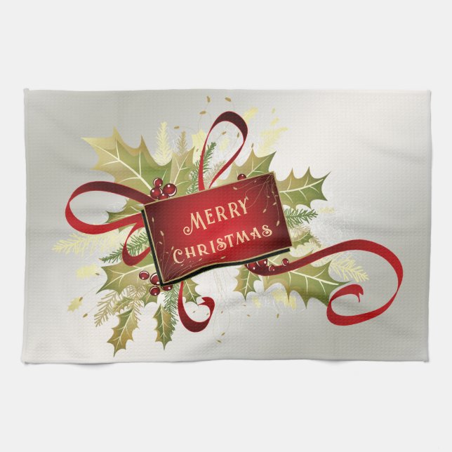 Modernes Rotweihnachtsbad Küche Handtuch (Horizontal)