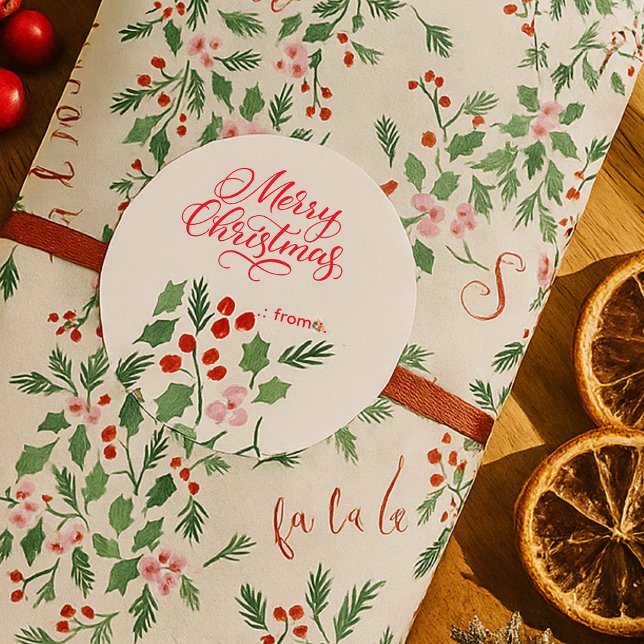 Modernes Rotwein-Grün-Weihnachtsmuster Runder Aufkleber (Von Creator hochgeladen)