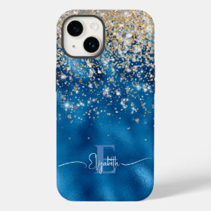 Modernes Royal Blue Foil Gold Imitate Glitzer Mono Case-Mate iPhone 14 Hülle