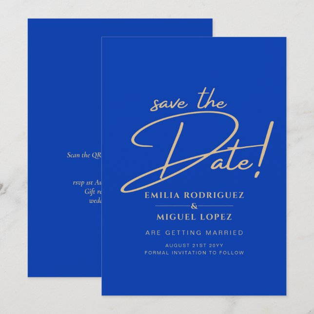 Modernes Royal Blue Monochrome Wedding INVITE Einladung (Vorne/Hinten)
