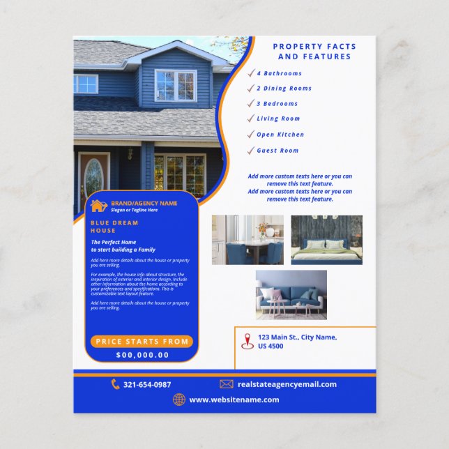Modernes Royal Blue & Orange Zuhause Verkaufen kun Flyer (Vorne)
