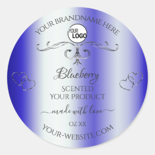 Modernes Royal Blue Silver Verziert Product Label Runder Aufkleber