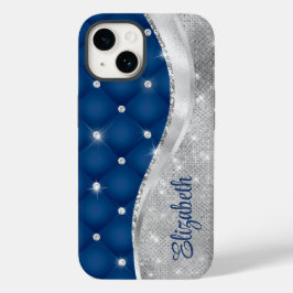 Modernes Royal Blue und Silver Glitzer Monogram Case-Mate iPhone 14 Hülle