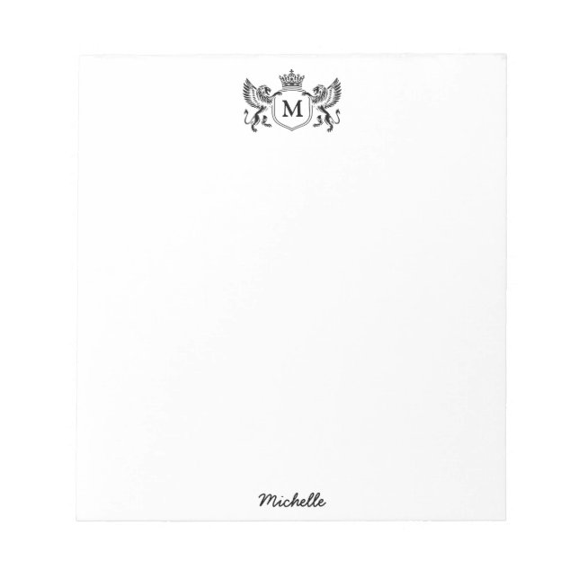Modernes Royal Crown Emblem Lions Monogram Script Notizblock (Vorderseite)