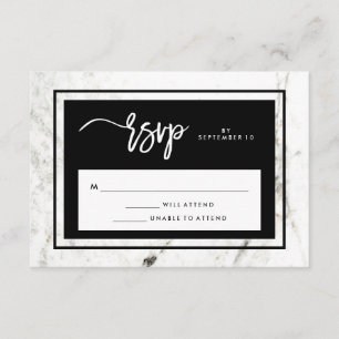 Modernes RSVP aus Marmor und Schwarz-Hochzeit Karte