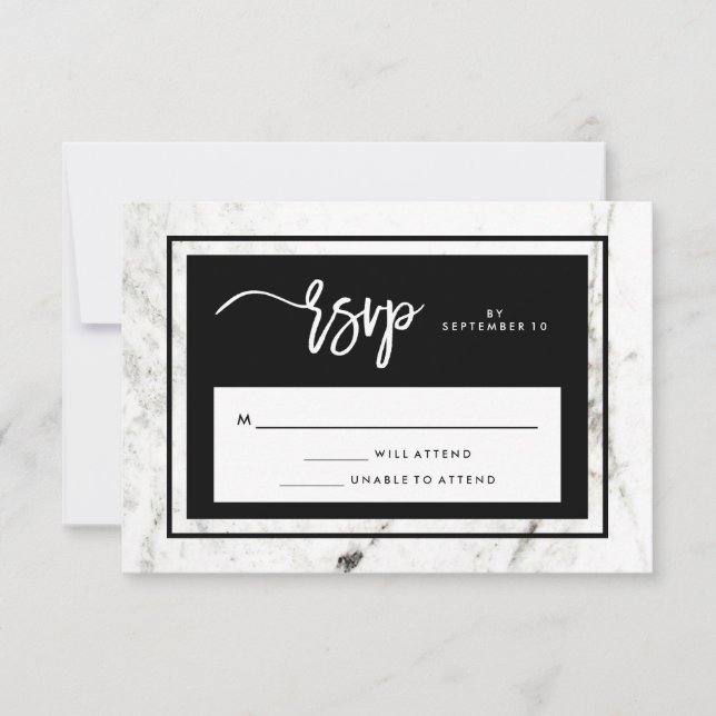 Modernes RSVP aus Marmor und Schwarz-Hochzeit Karte (Vorderseite)