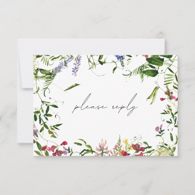 Modernes RSVP für die Wildblume Watercolor Karte (Vorderseite)