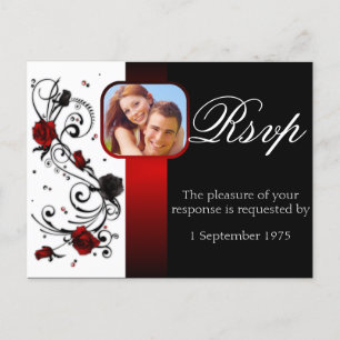 Modernes RSVP für Hochzeiten in Rot und Schwarz-Ro Einladungspostkarte