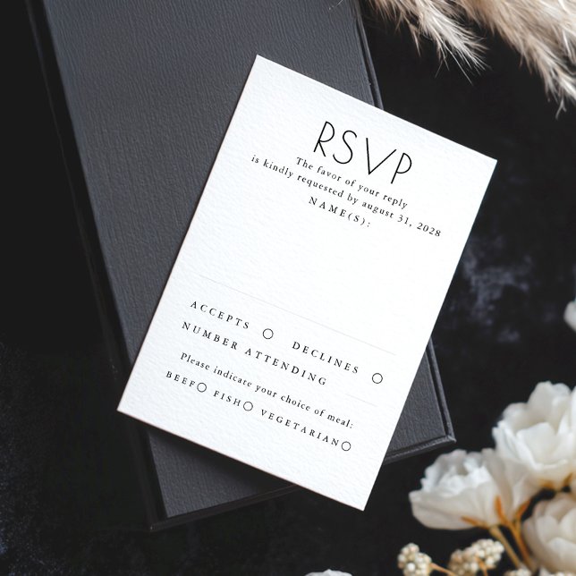 Modernes RSVP für Minimalistische Schwarz-Weiß-Hoc (Black and White Minimalist Wedding RSVP Cards)