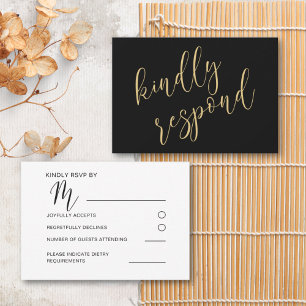 Modernes RSVP für Schwarz-Gold-Hochzeiten