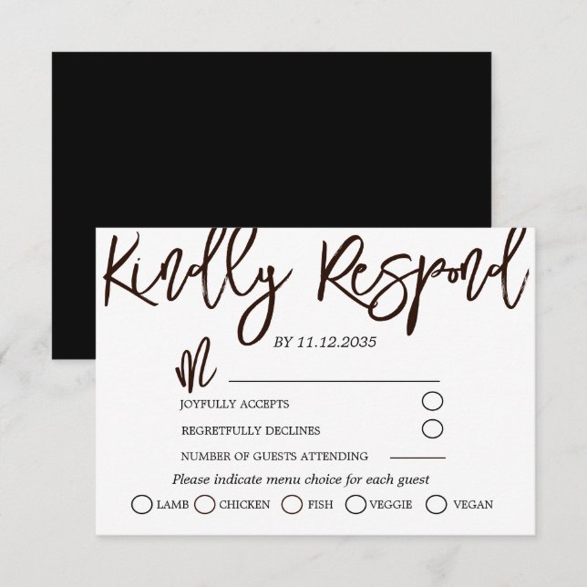Modernes RSVP für Schwarz-Weiß-Kalligrafie Karte (Vorne/Hinten)