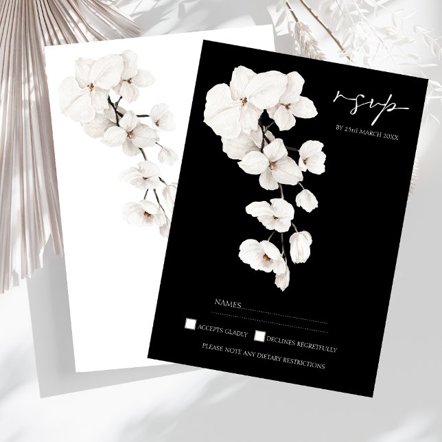 Modernes RSVP für Schwarz-Weiß-Orchideen Karte (Modern Black and White Orchids Flowers Wedding RSVP Cards)