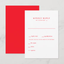 Modernes RSVP für Sommerrot und Weiße Hochzeit