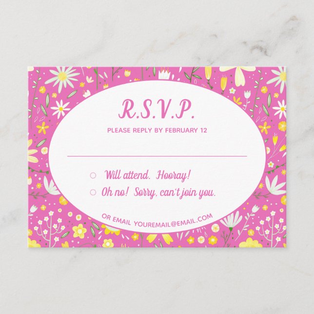 Modernes RSVP mit Blumenrosa-Hochzeit Begleitkarte (Vorderseite)