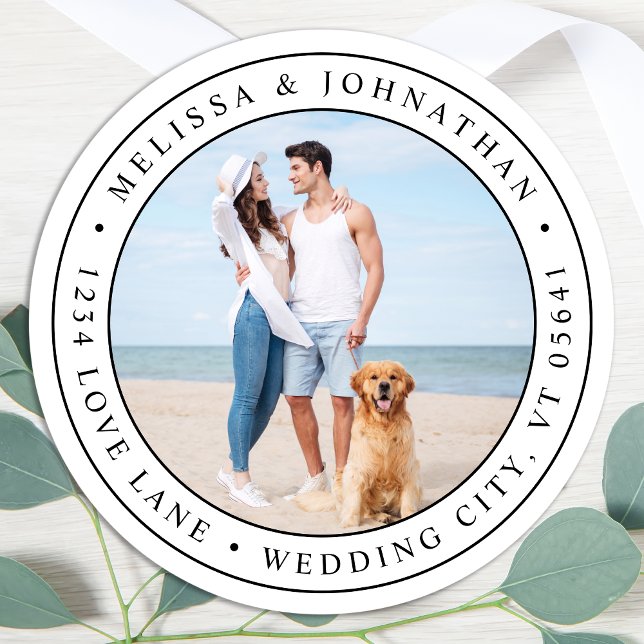 Modernes Rückgabedatum für Personalisierte Fotos Runder Aufkleber (Von Creator hochgeladen)