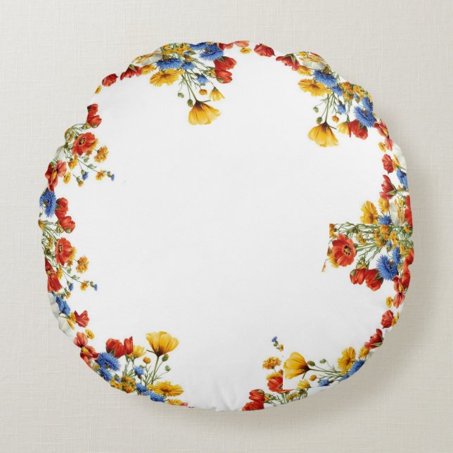 Modernes Rundkissen mit Blumenmuster Rundes Kissen (Vorderseite)