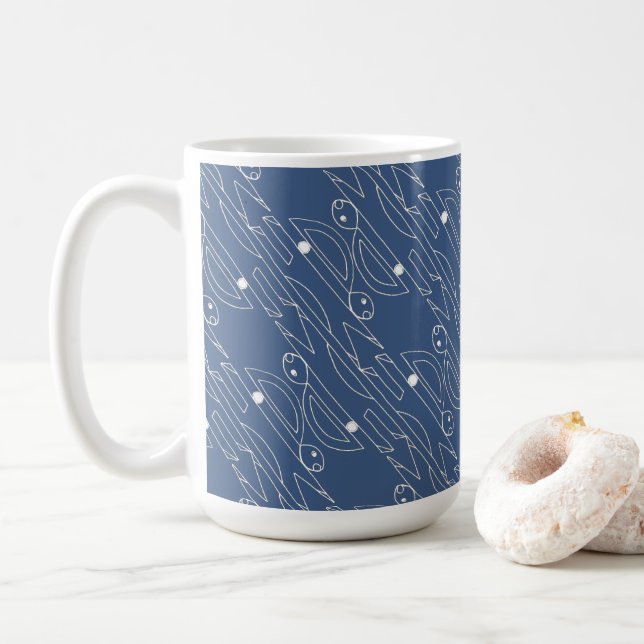 Modernes Running Rabbit Blue White einzigartig Kaffeetasse (Mit Donut)