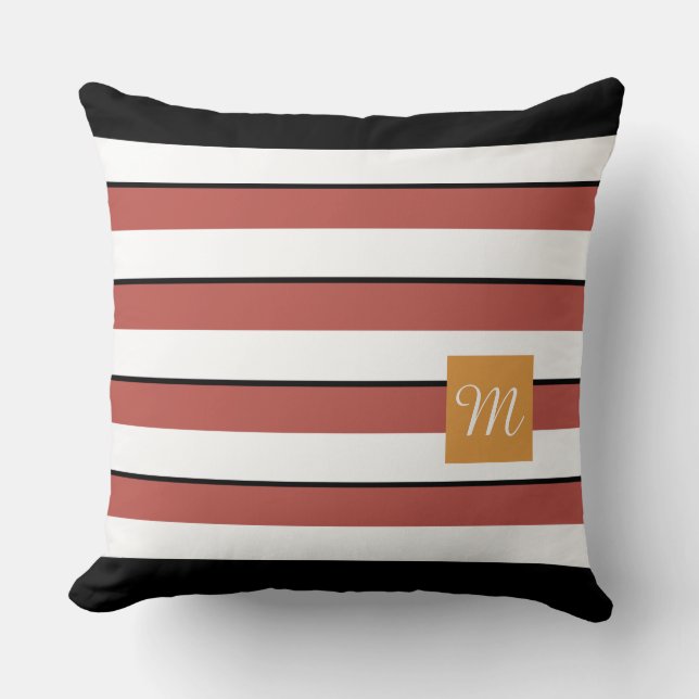 Modernes Rust Black Stripes Schubkissen Kissen (Vorderseite)