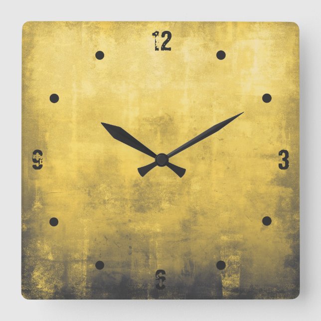 Modernes, rustikal-gelbgraues abstrakt quadratische wanduhr (Vorderseite)