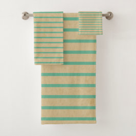 Modernes, rustikal-schicke Stripebuch Brown Green Badhandtuch Set