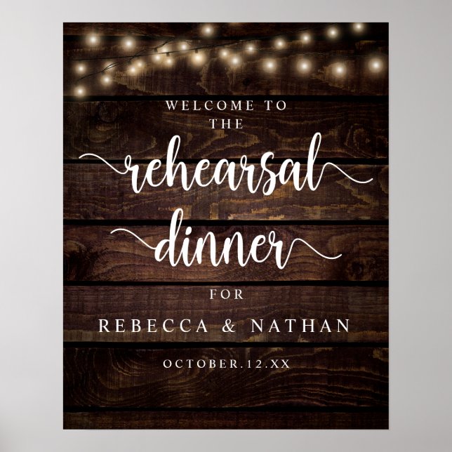 Modernes rustikales Abendessen mit Hochzeit und Pr Poster (Vorne)