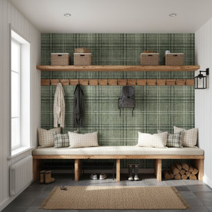 Modernes Rustikales Burlap Kariert Green Tapete