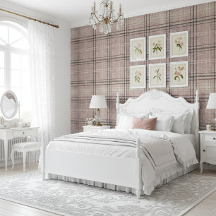 Modernes Rustikales Burlap Kariert Light Pink Tapete