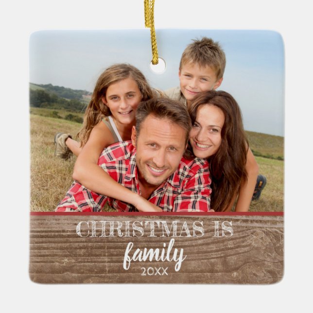 Modernes rustikales Familien-Weihnachten der Keramikornament (Vorderseite)