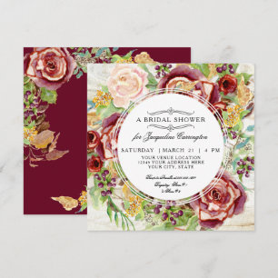 Modernes Rustikales Floral Fall Red Wreath Brautpa Einladung