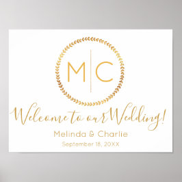 Modernes Rustikales Goldkranz-Hochzeitsmonogramm W Poster