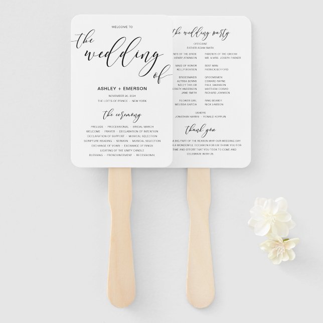 Modernes Rustikales Hochzeitsprogramm Handfans Fächer (Vorne und Hinten)