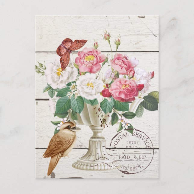 Modernes rustikales Holz mit Blume Botanische Kuns Postkarte (Vorderseite)