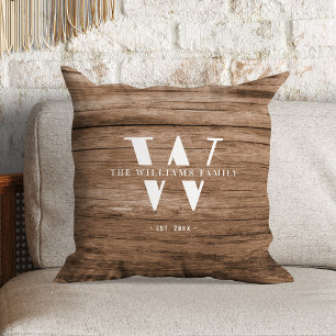 Modernes rustikales Monogramm Familienname Vintage Kissen