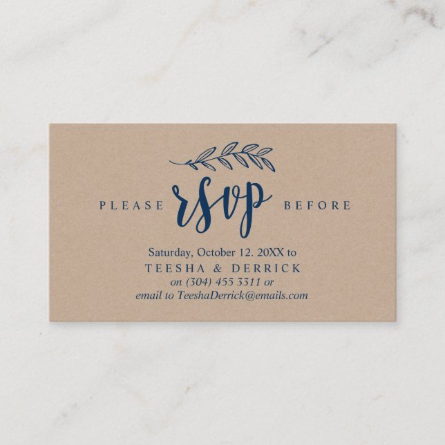 Modernes rustikales Navy Blue, Hochzeitsfeier-UAWG Begleitkarte (Vorderseite)