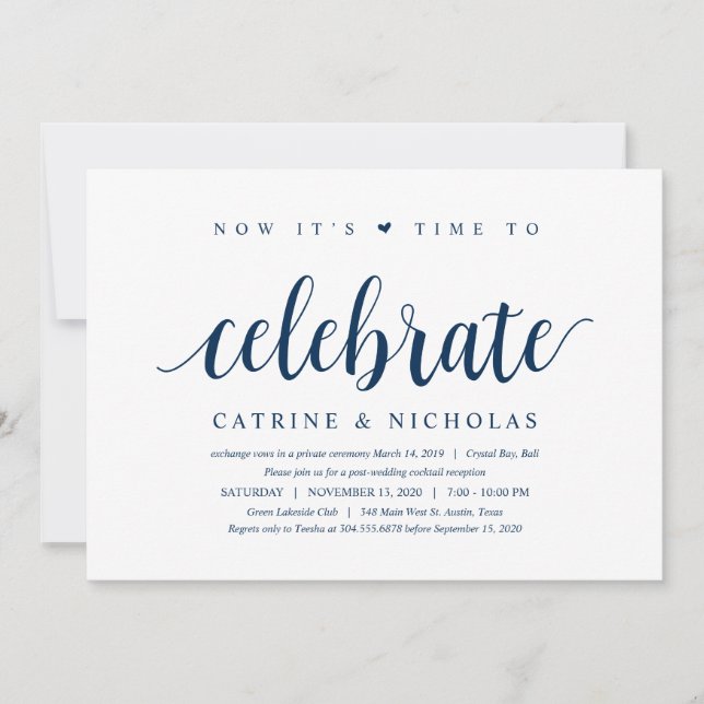 Modernes, rustikales, navy Blue Script, Hochzeitsf Einladung (Vorderseite)