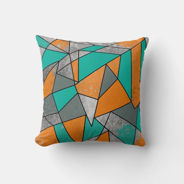 Modernes rustikales orange aquamarines graues kissen (Vorderseite)