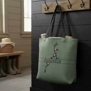 Modernes Rustikales Schwarz-Weiß Kariertes Hirsch Tasche