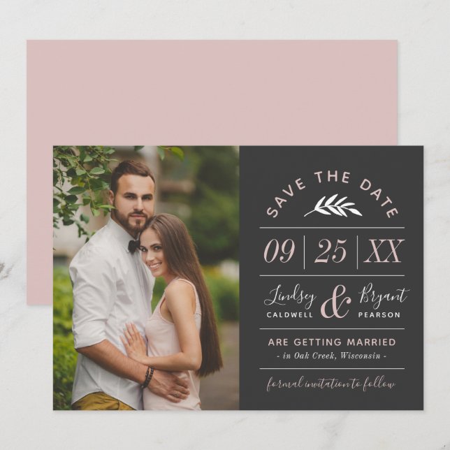 Modernes rustikales Typografie-Foto Save the Date  Einladung (Vorne/Hinten)