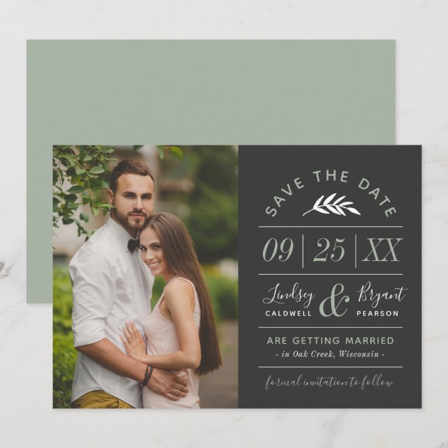 Modernes rustikales Typografie-Foto Save the Date  Einladung (Vorne/Hinten)